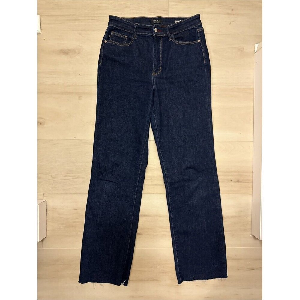 Judy Blue Womens Straight Fit Denim Jeans Stretch Raw Hem Frayed Dark Wash 11/30